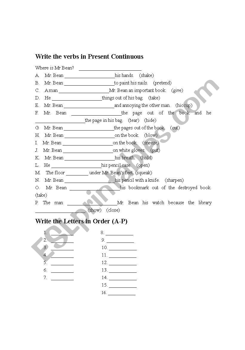 Mr. Bean Mind the baby worksheet