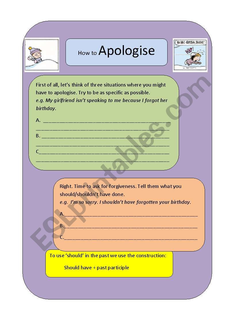 How to Apologise worksheet