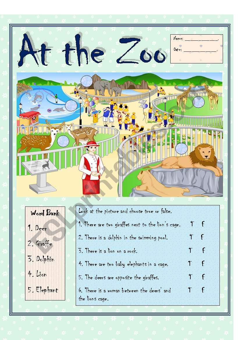 At the Zoo (b/w version) worksheet