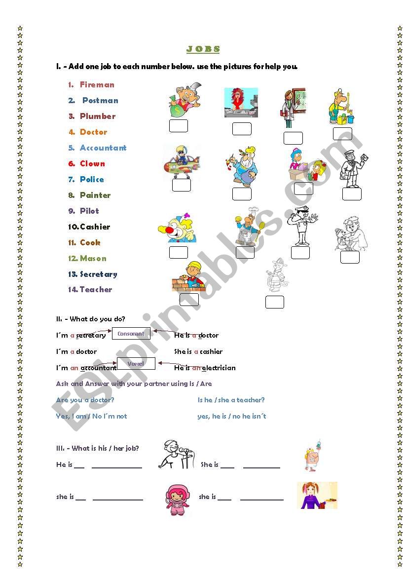 professions and jobs worksheet