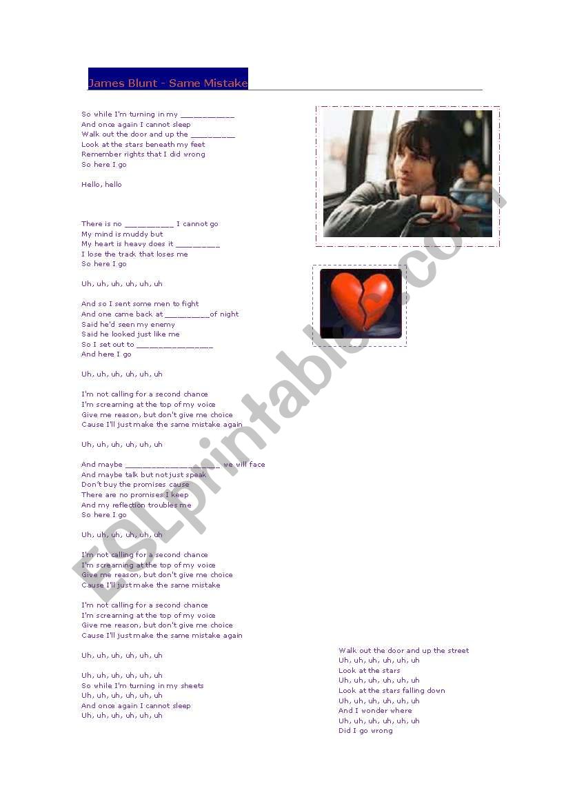 Same mistake - James Blunt worksheet