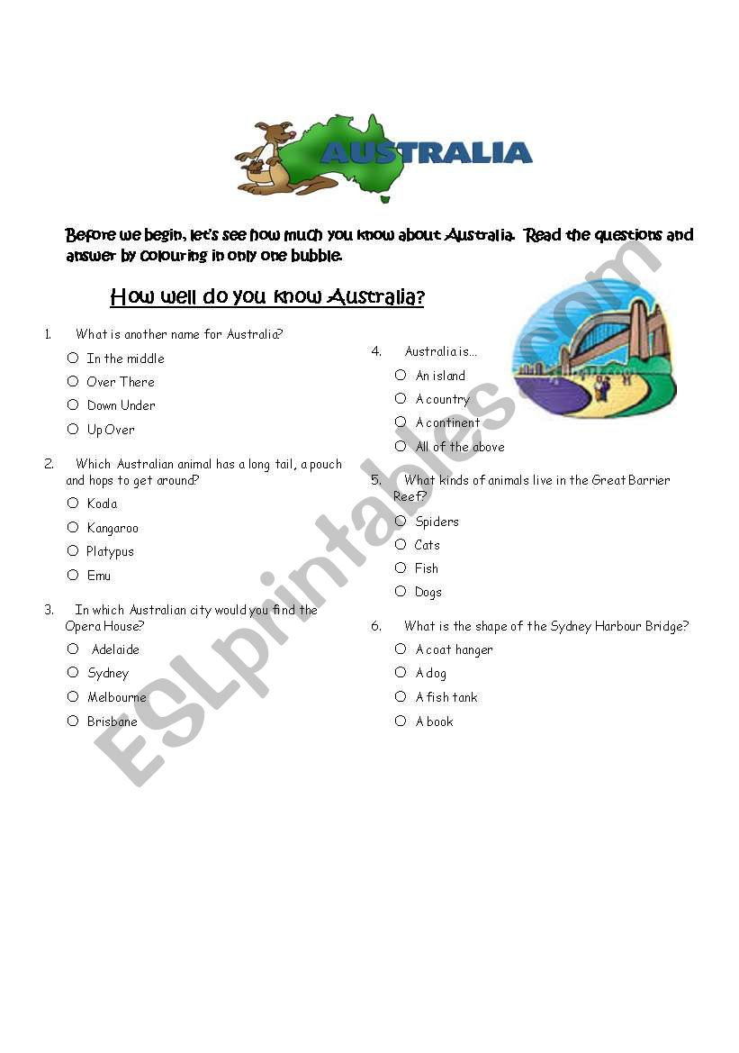 Australian history mini quiz worksheet