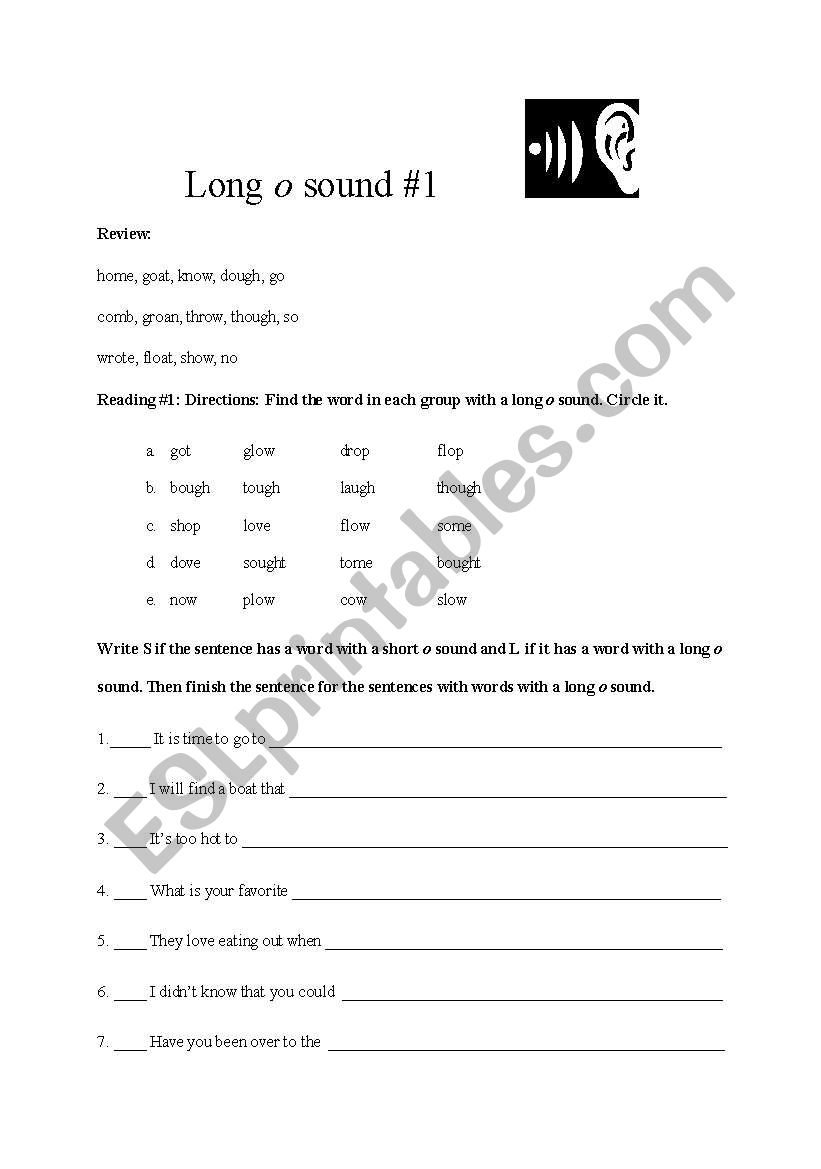 Long vowels: o worksheet