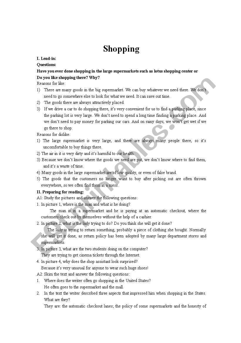 Shopping/ Buying and selling worksheet