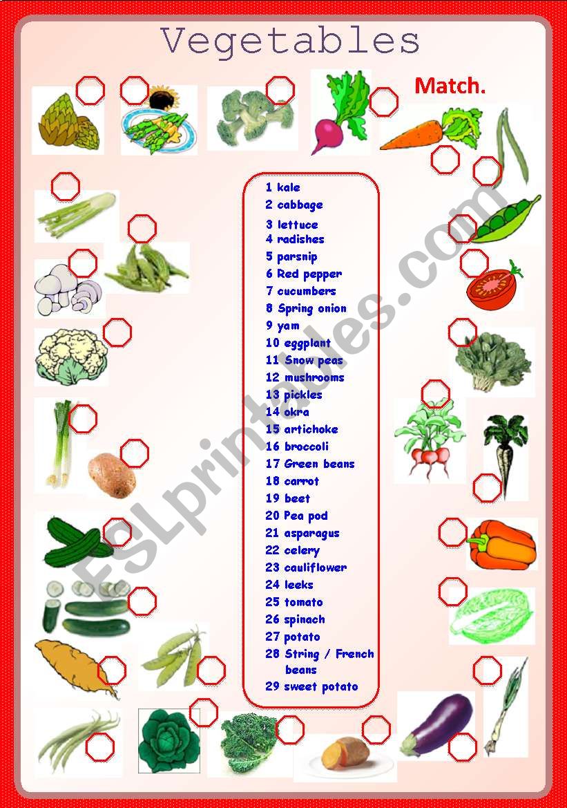 Vegetables-matching **fully editable