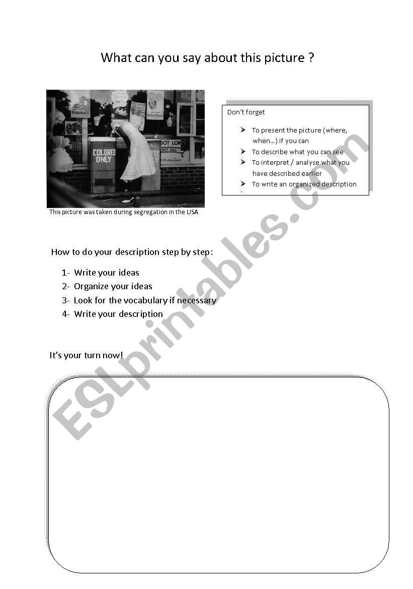 how to describe a picture worksheet