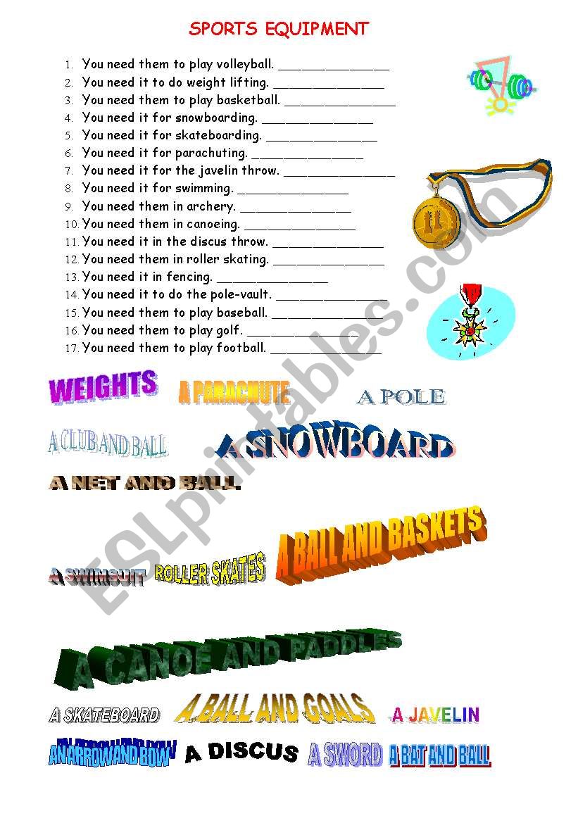 SPORTS EQUIPMENT worksheet