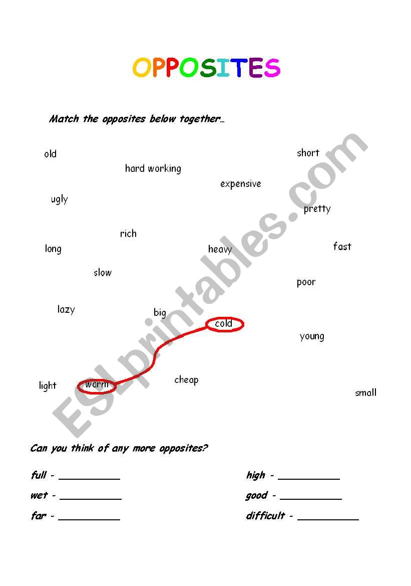 Opposites worksheet