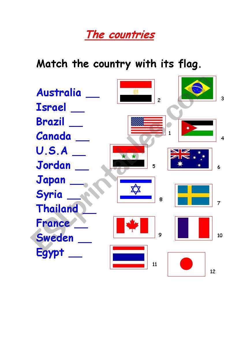 Countries and flags worksheet