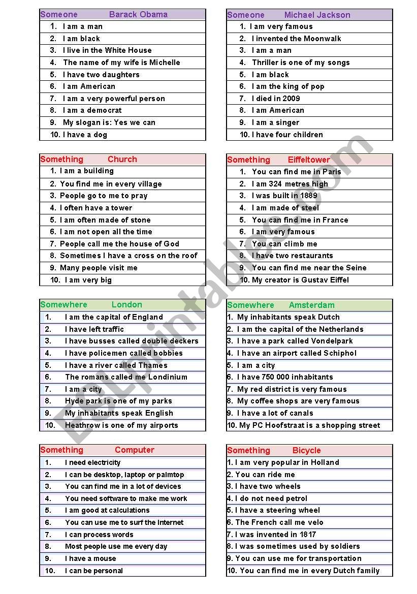 Quizt game worksheet