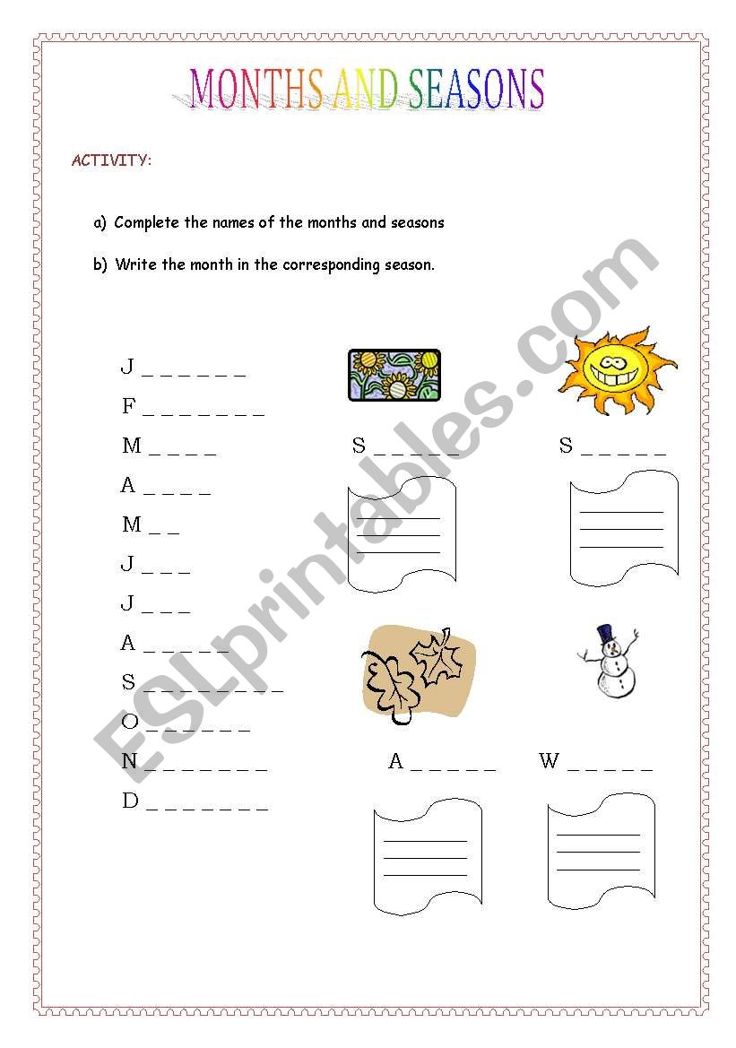 MONTHS AND SEASONS worksheet