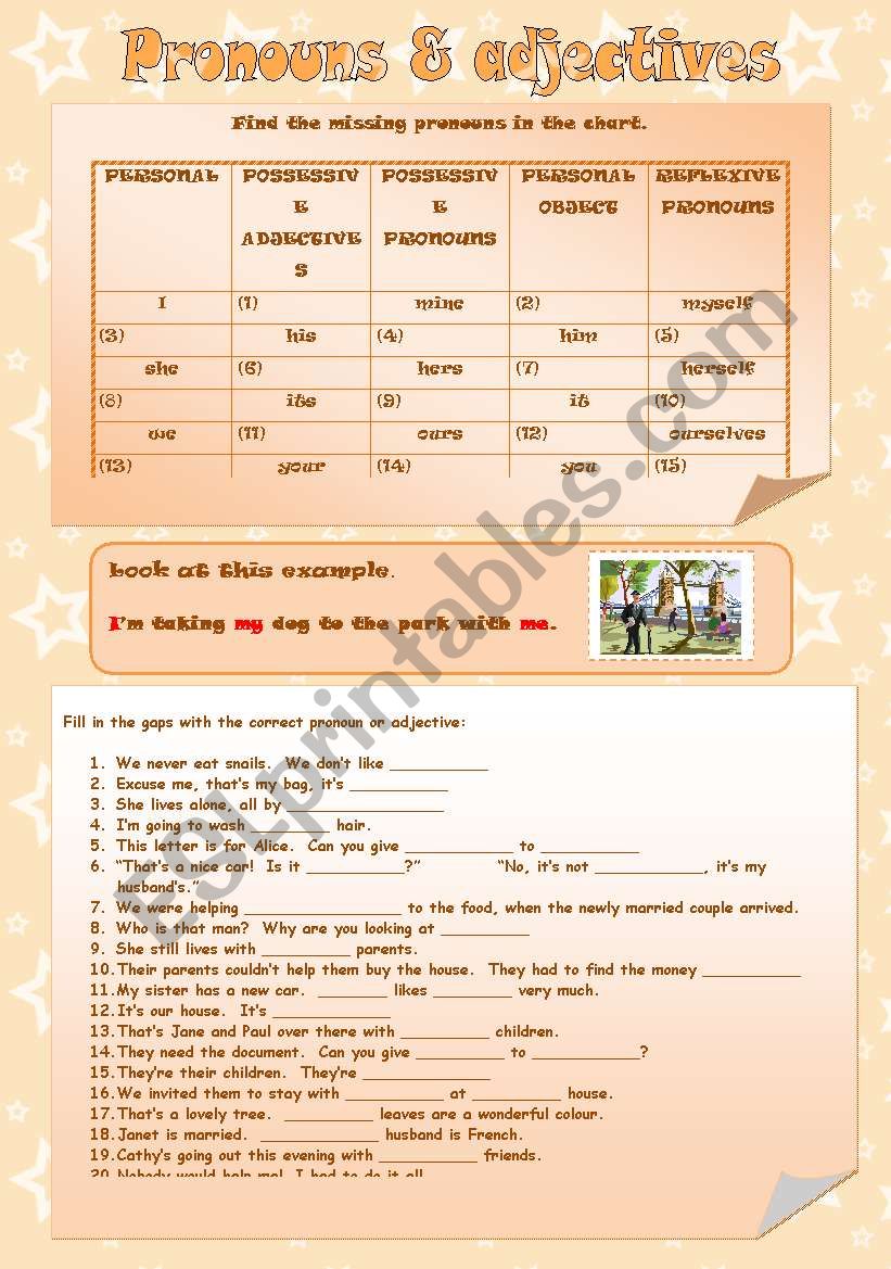 PRONOUNS & ADJECTIVES worksheet