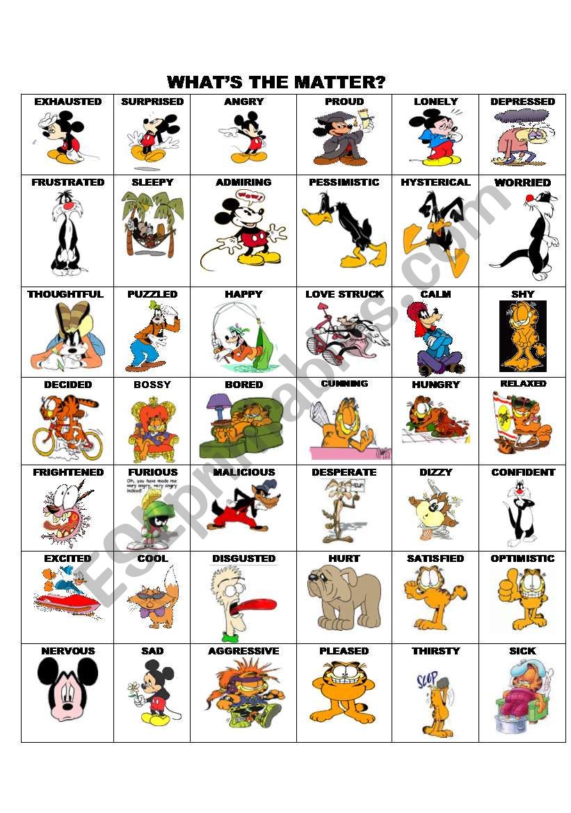 CARTOONS/FEELINGS PICTIONARY worksheet