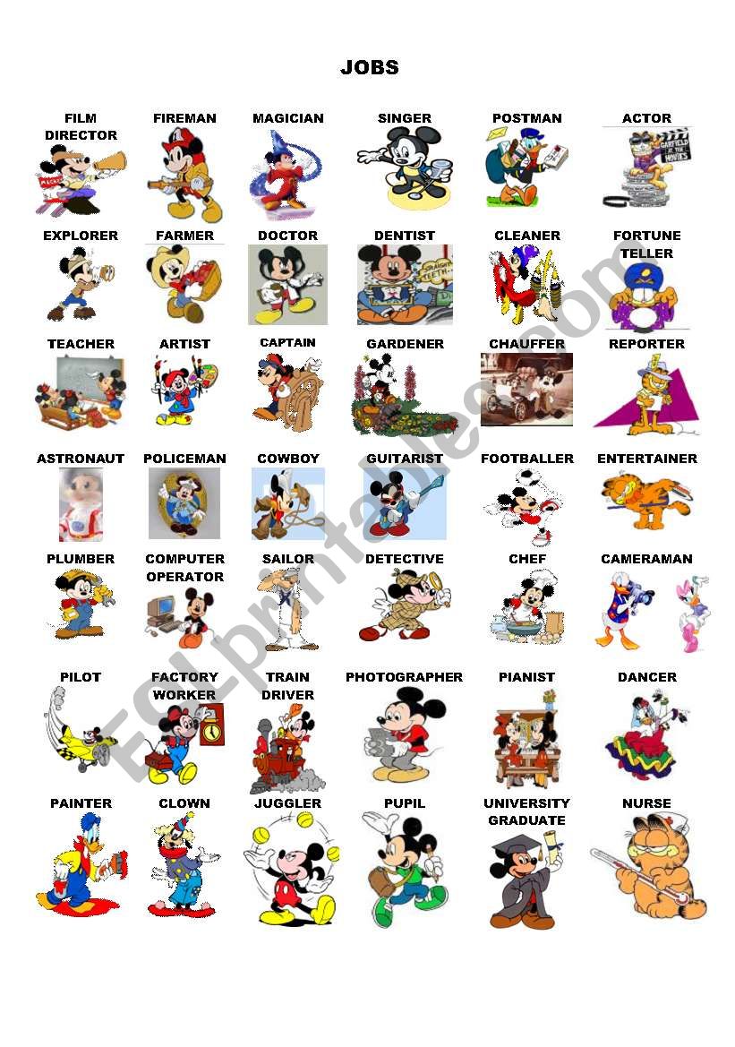 CARTOONS/JOBS - ESL worksheet by Thessaloniki