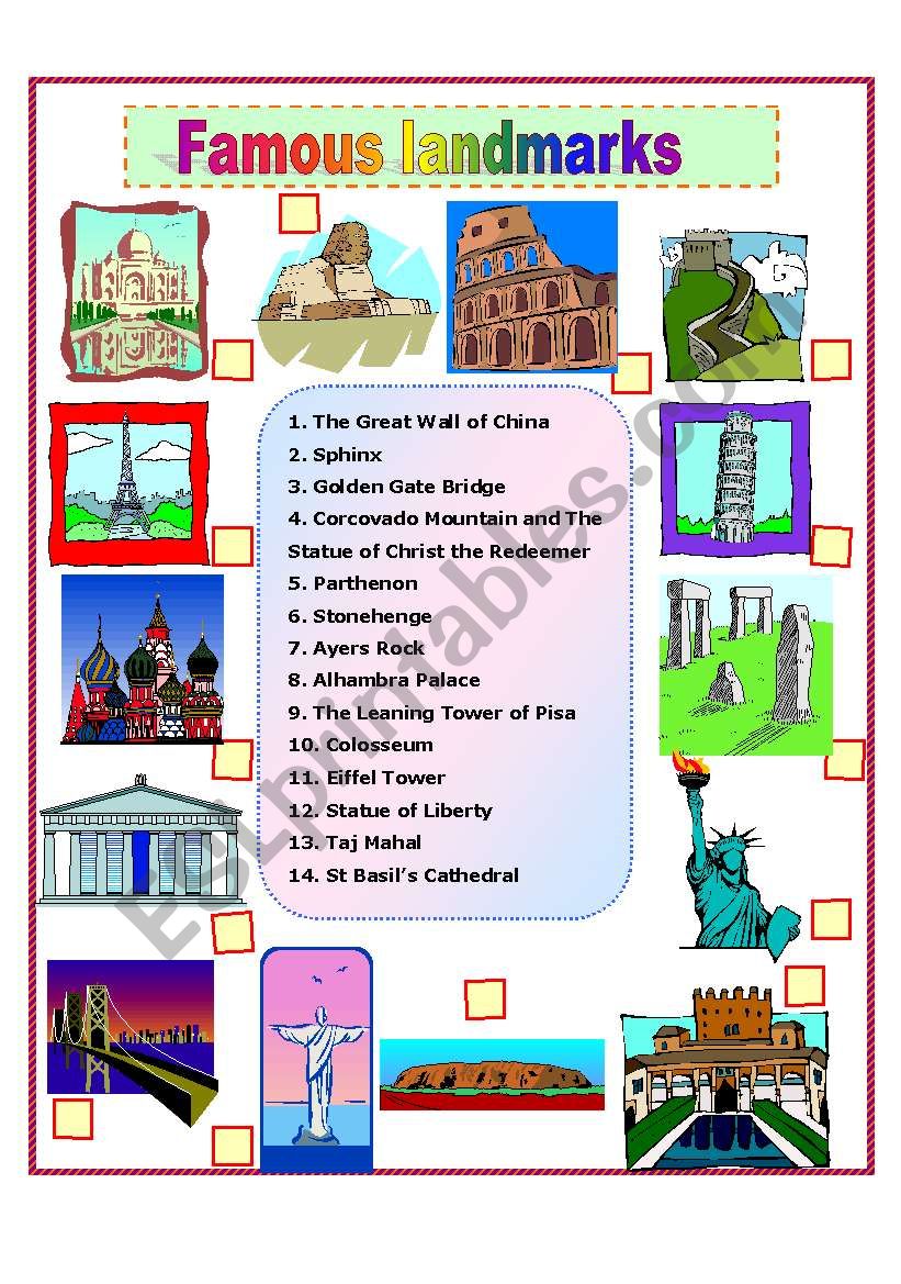 Famous landmarks and sights around the world - matching activity
