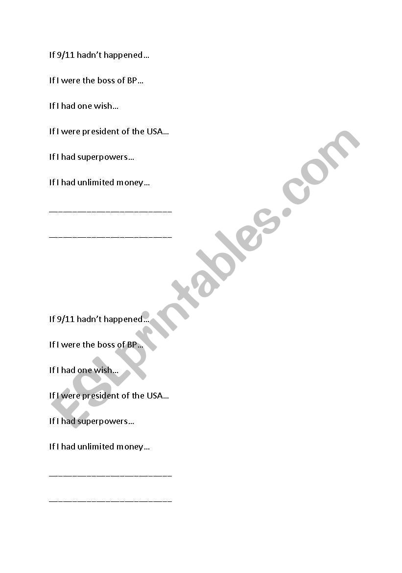 2nd conditional prompts worksheet