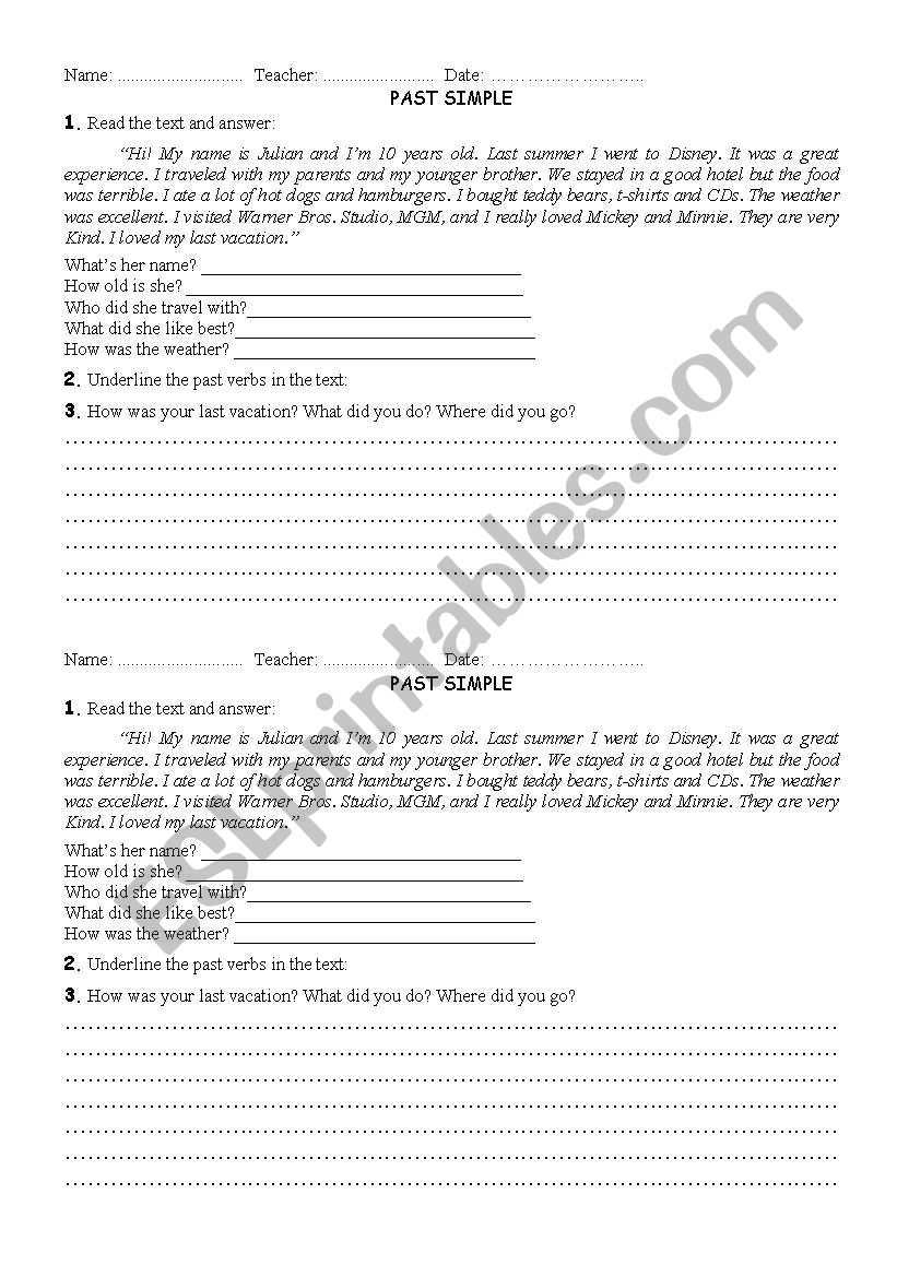 Past Simple Writing Activity worksheet