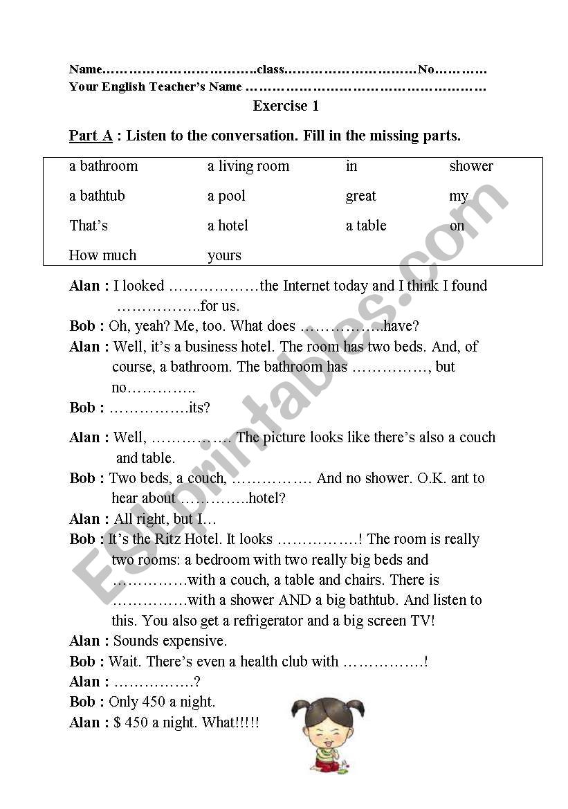 conversation about hotel worksheet