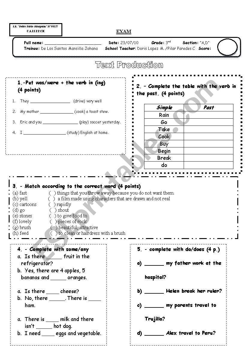 text production worksheet