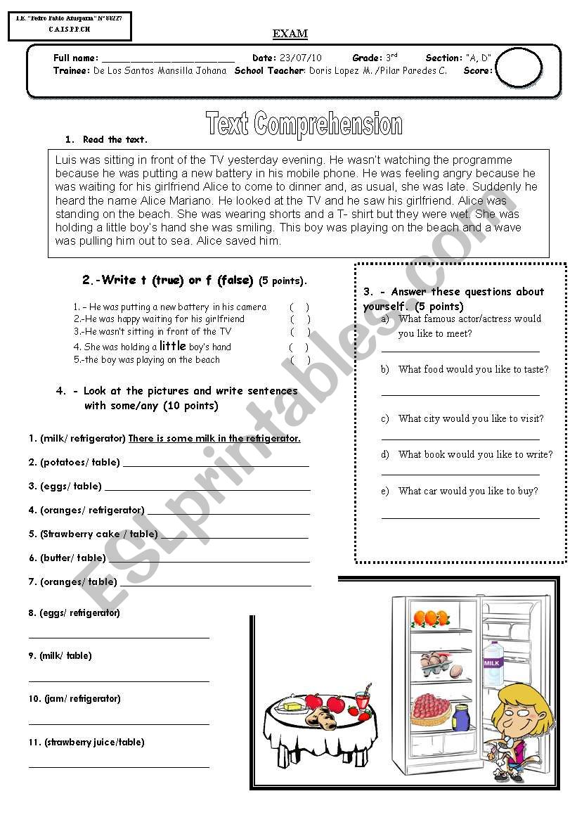 text comprehension worksheet