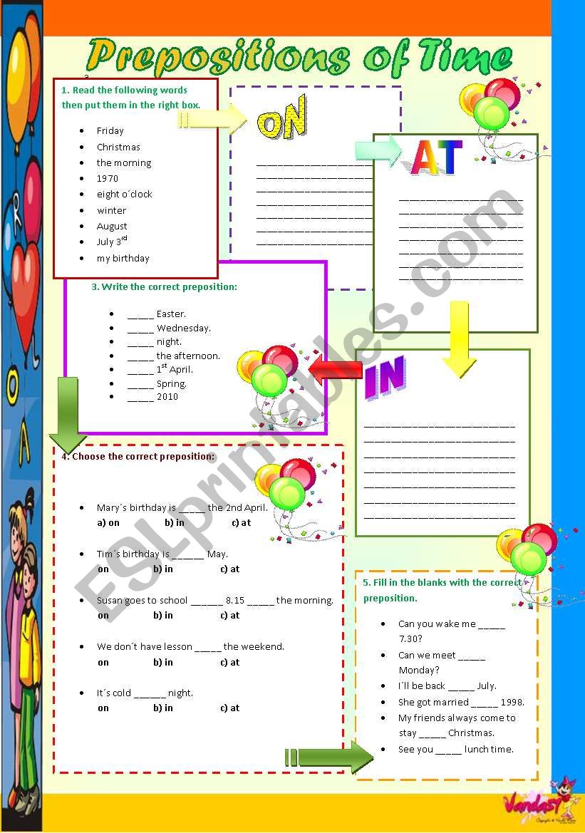 Prepositions of time worksheet