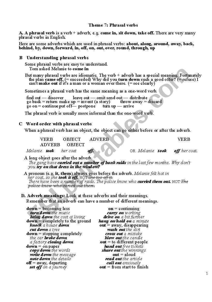 Phrasal verb worksheet