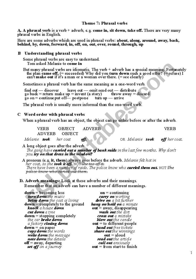 Phrasal verb worksheet