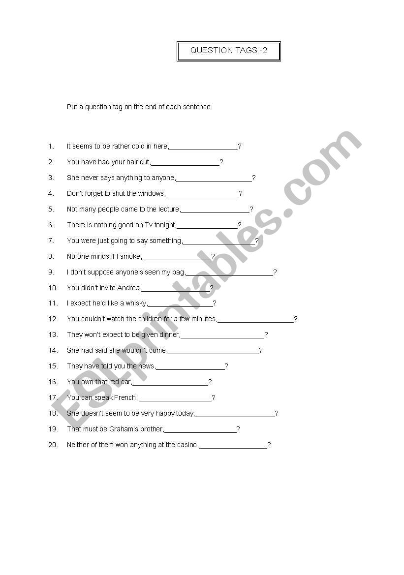 question tags worksheet