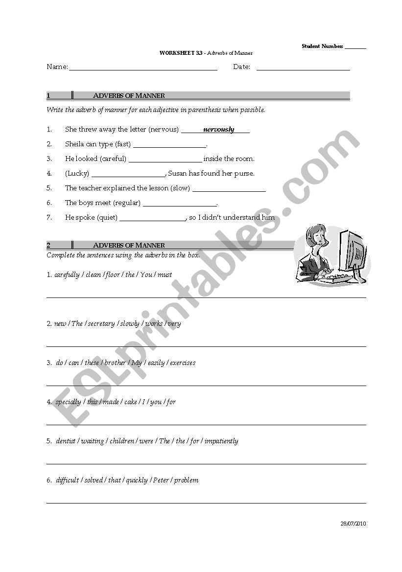 Adverbs of Manner worksheet