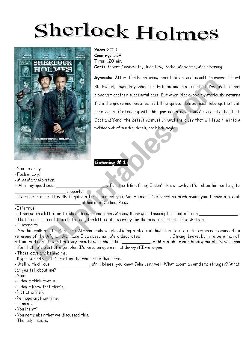 Sherlock Holmes worksheet