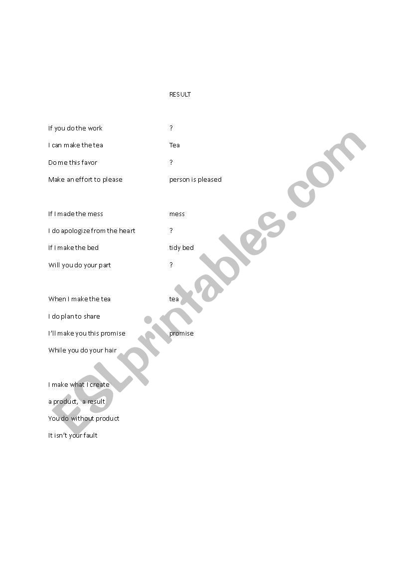 Make and Do worksheet