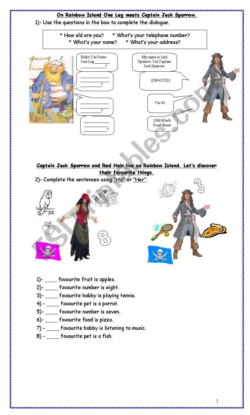 One Leg meets Jack Sparrow worksheet