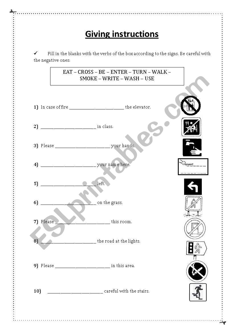 Giving instructions worksheet