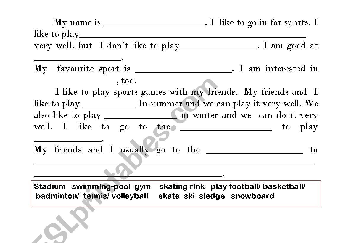 I like sport worksheet