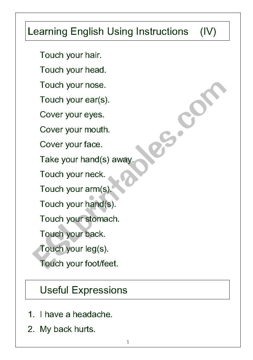 Parts of Body Commands & Frequence Word Practice