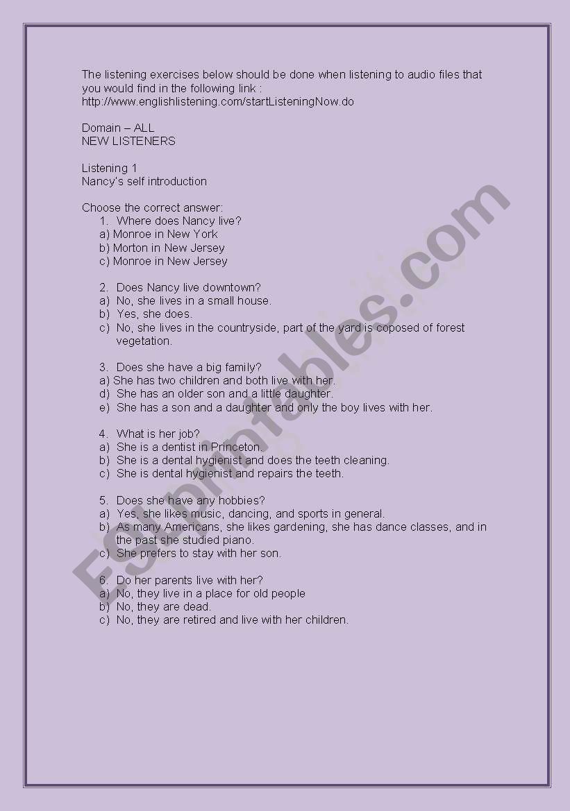 Listening activities worksheet