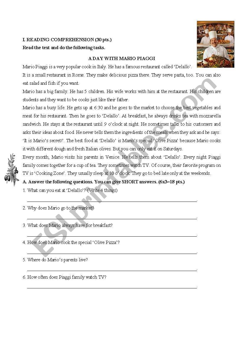 Reading Text in Present Tense worksheet