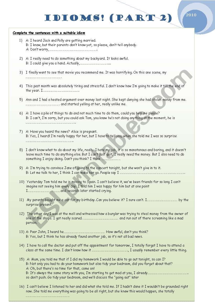 Idioms part 2/3 worksheet