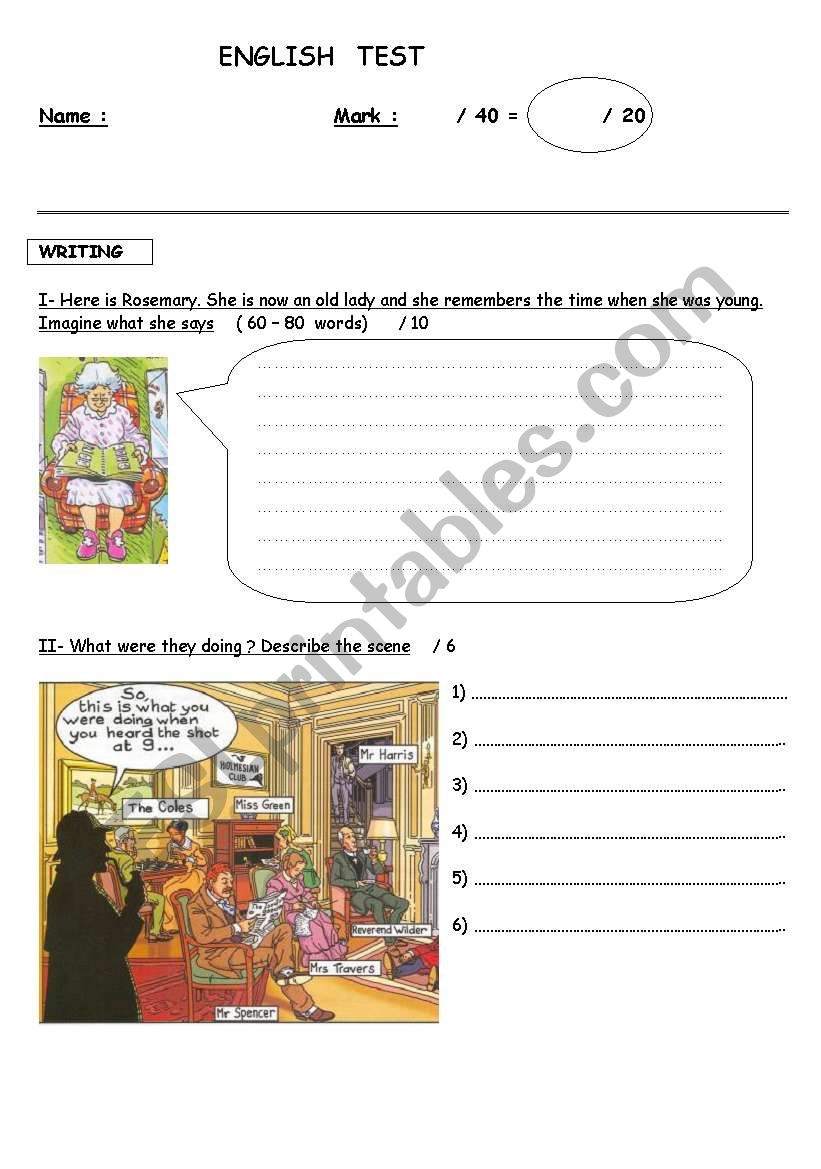 ENGLISH  TEST (THE PAST) worksheet