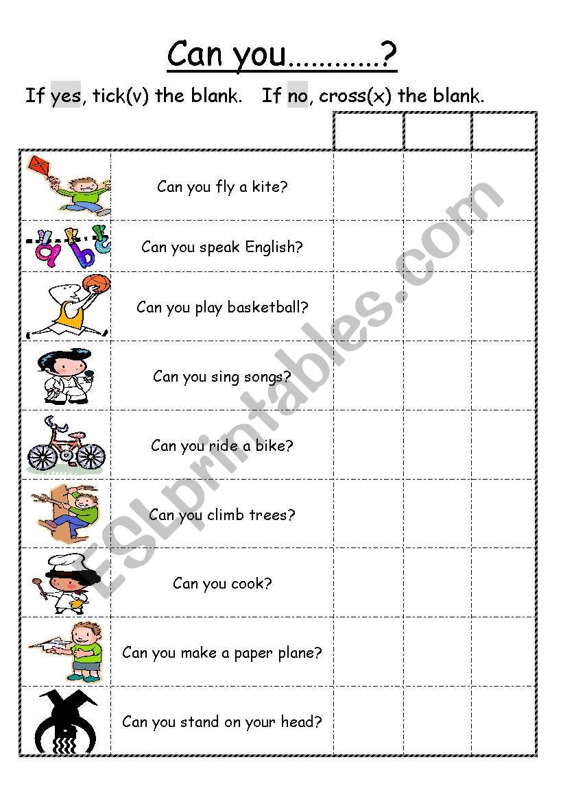Can You Esl Worksheet By Iamalice