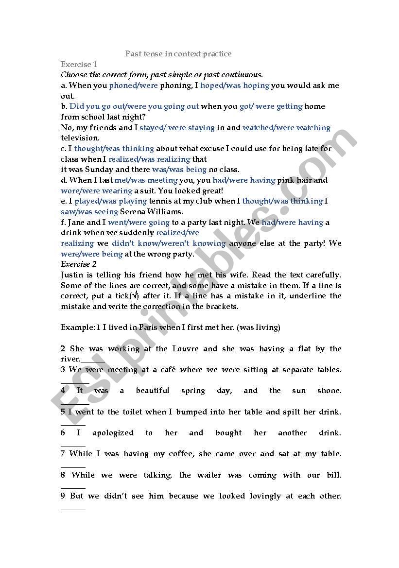 past simle and past continuous practice in context