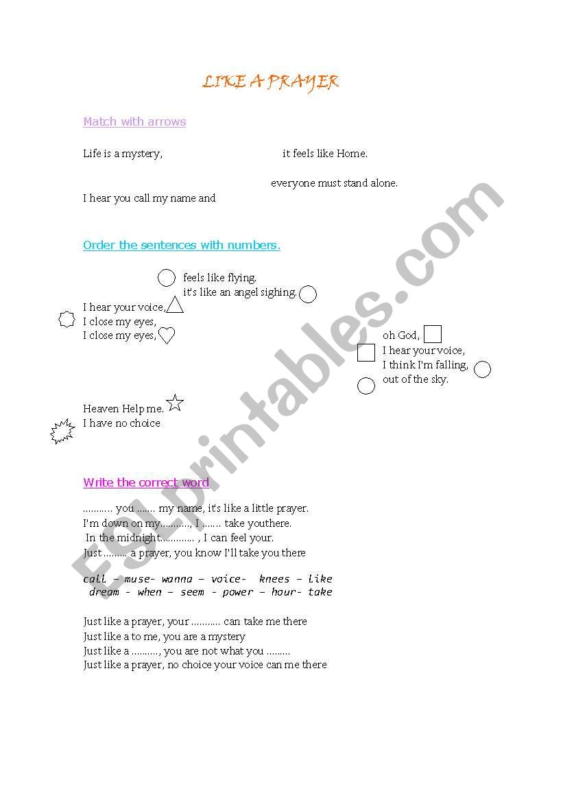 sing a song worksheet