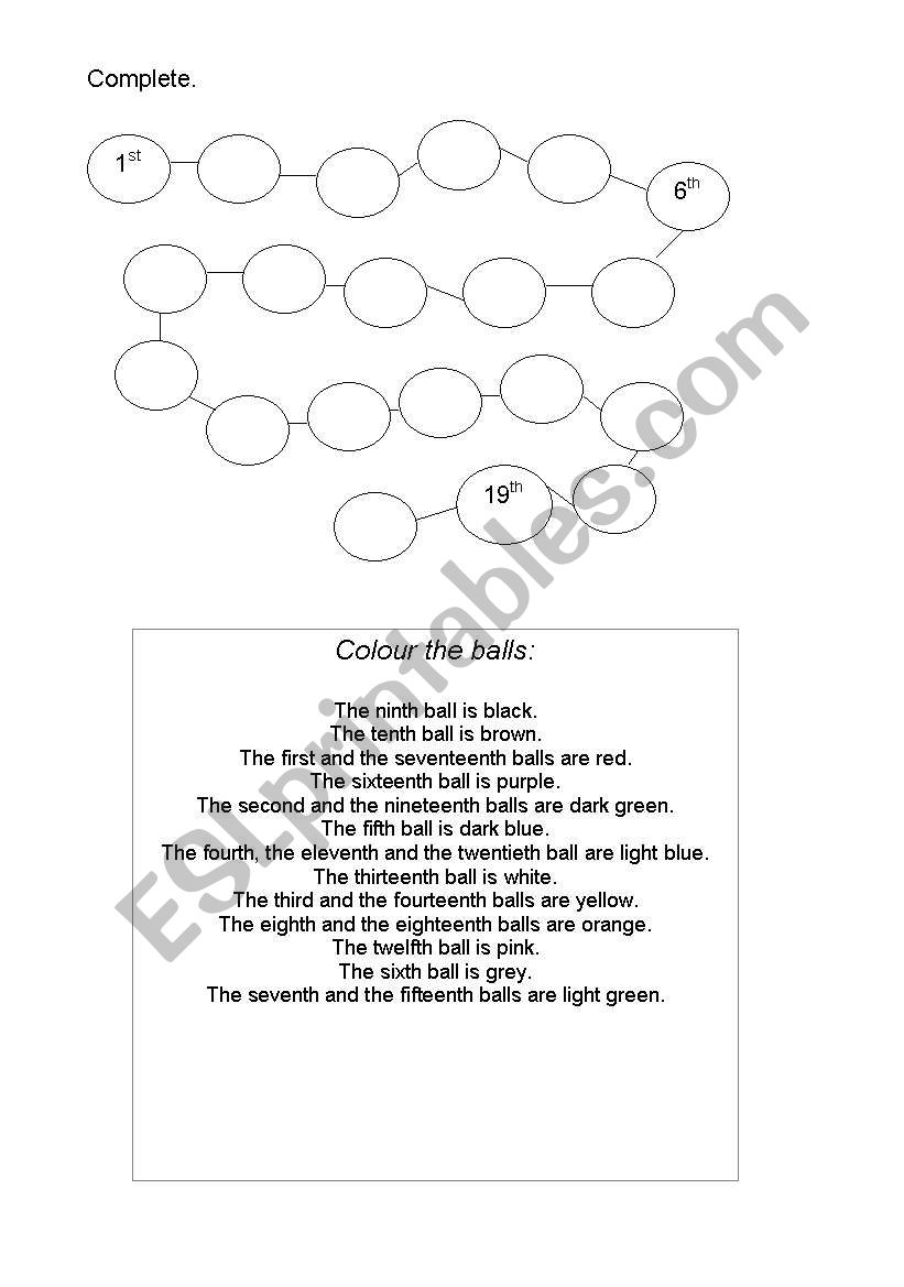 ordinal numbers worksheet