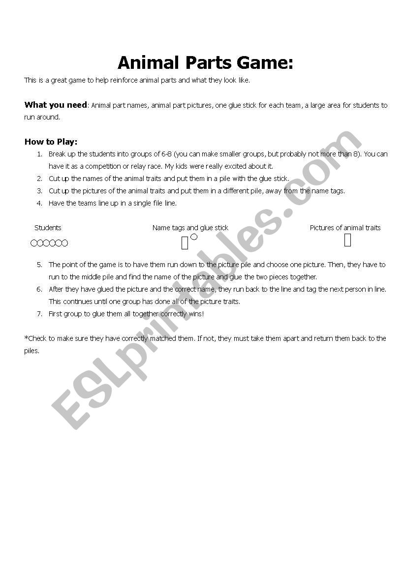 Animal Parts Game worksheet