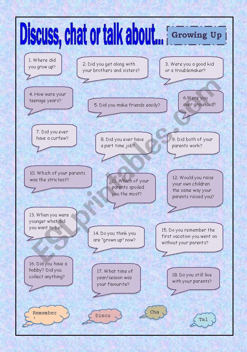 Discuss, chat or talk about - Growing up