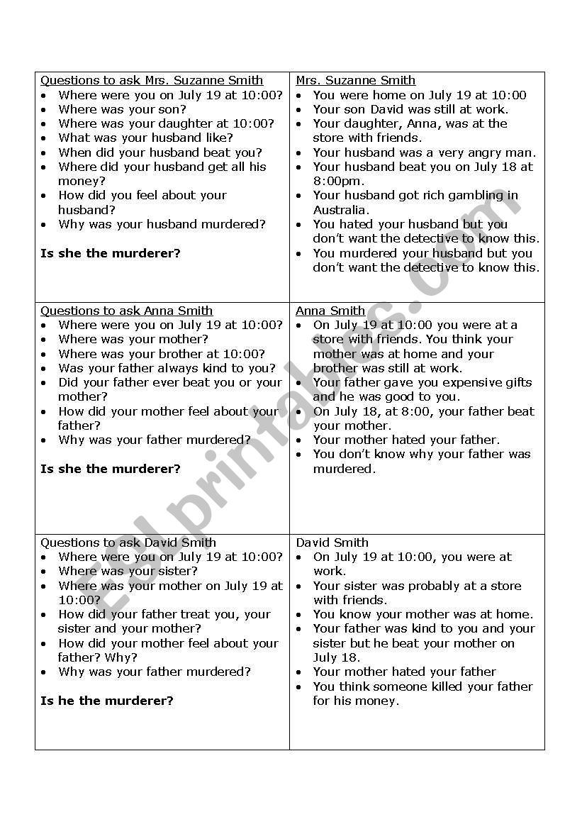 Who dunnit? worksheet