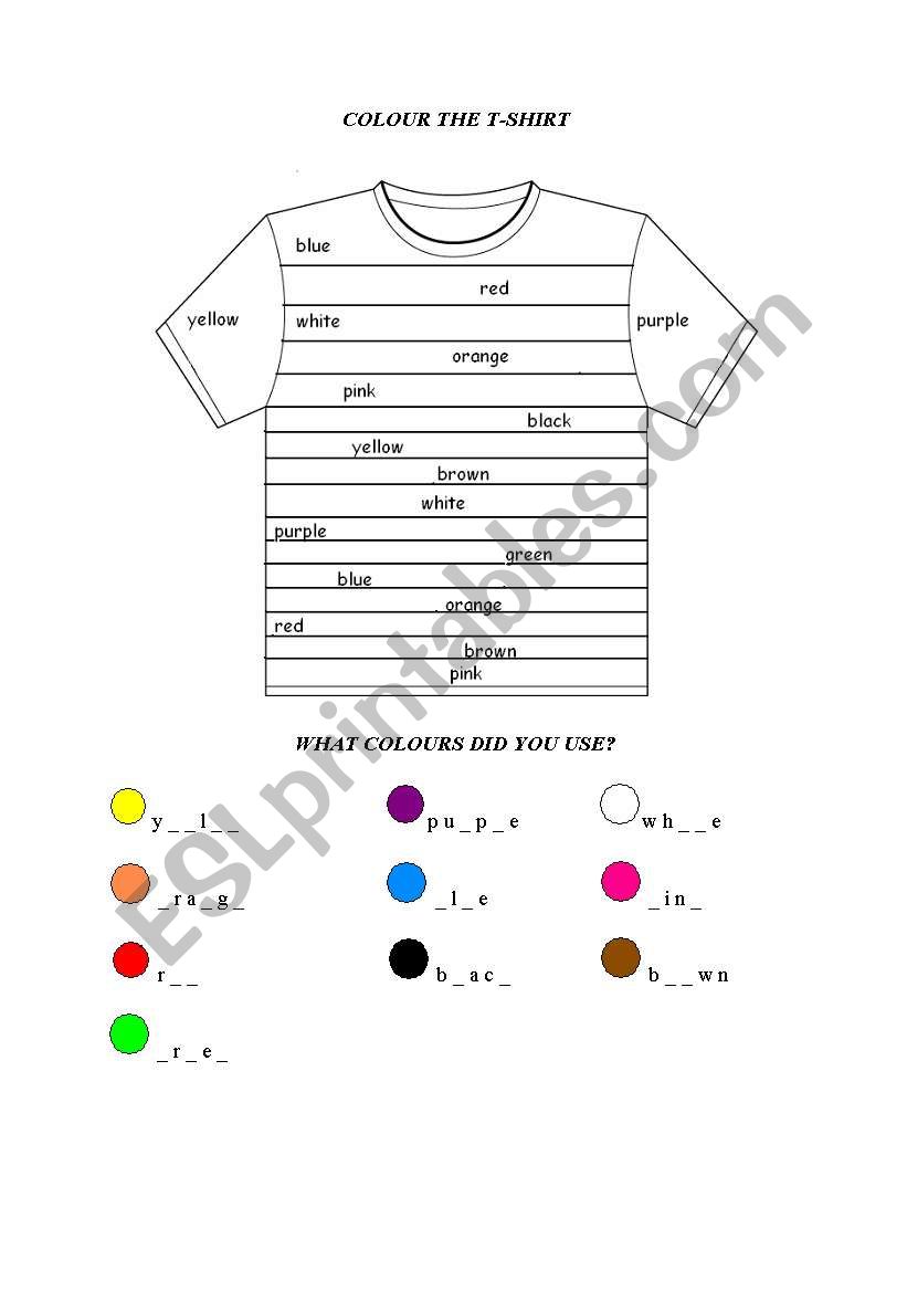 Colour the T-shirt worksheet