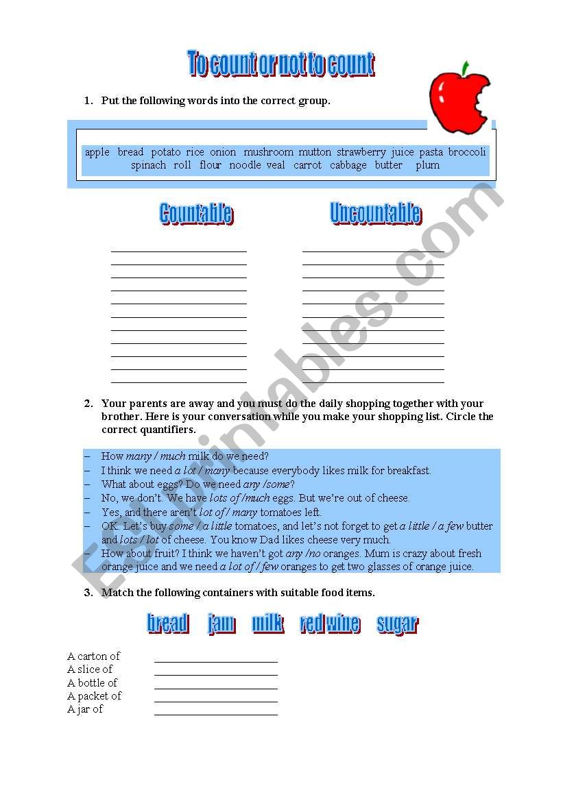 To Count or not to Count worksheet