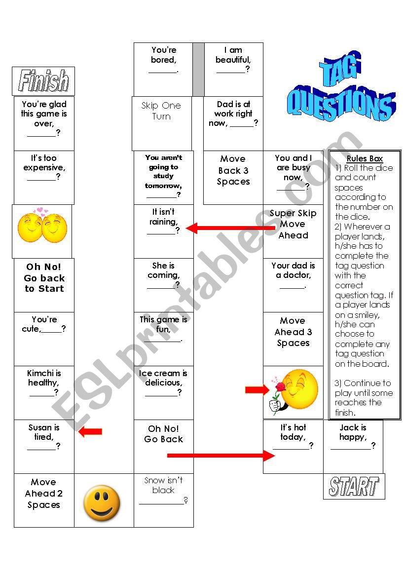 TAG QUESTIONS BOARD GAME worksheet