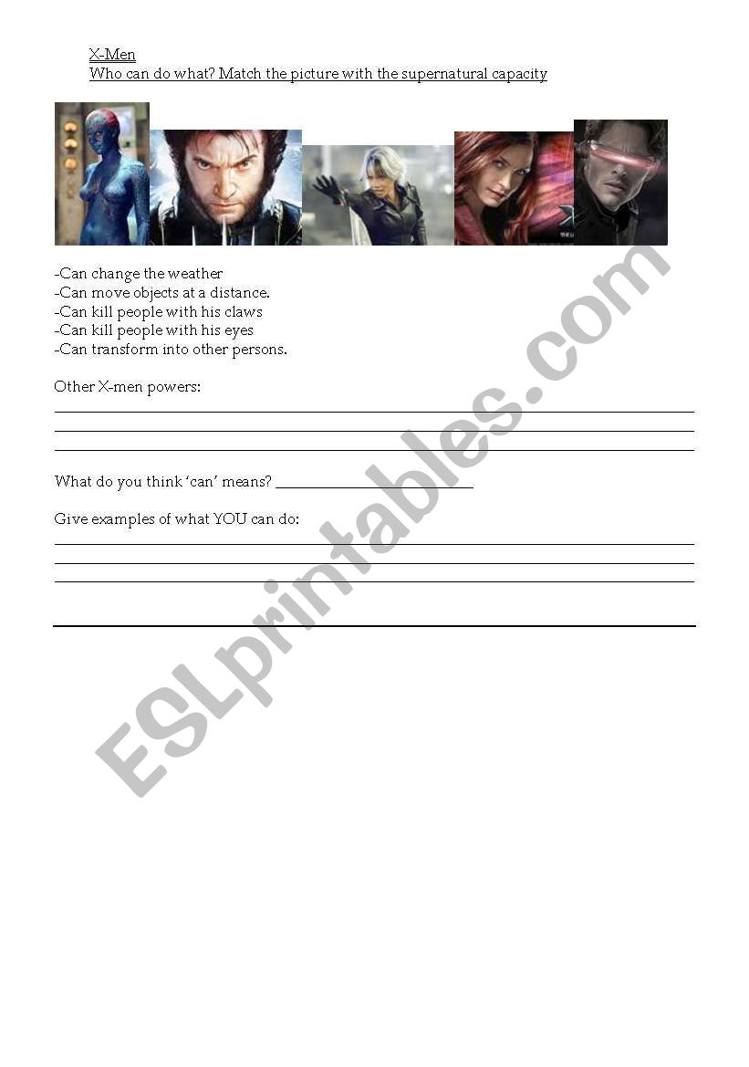 What can X-men do? worksheet